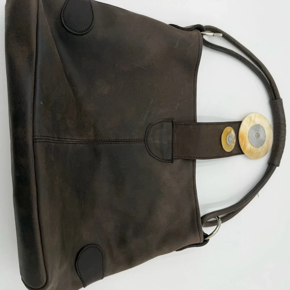Annabelle Thom Kenya Brown Leather Hobo Bag‎ Horn Detail Shoulder Bag Artisan